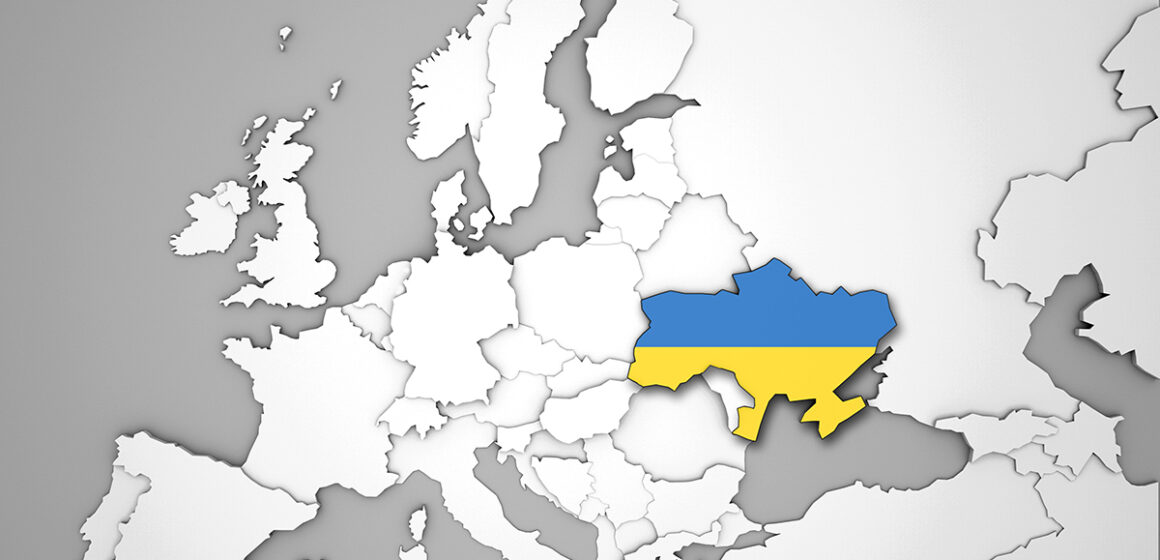 3D Europakarte auf der die Ukraine hervorgehoben wird