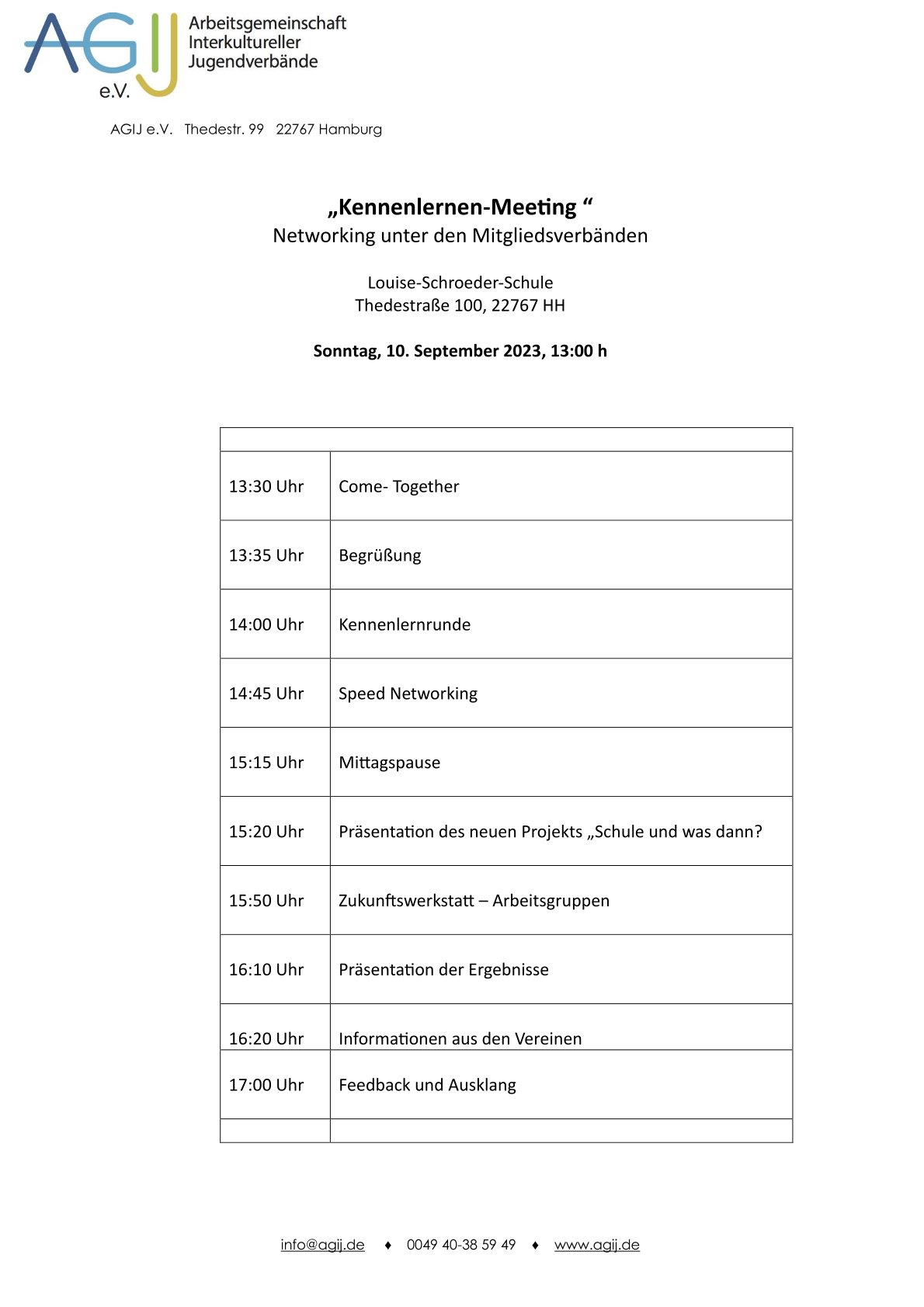 Kennenlermeeting der AGIJ-Verbände | 10.09.23, 13.00 h